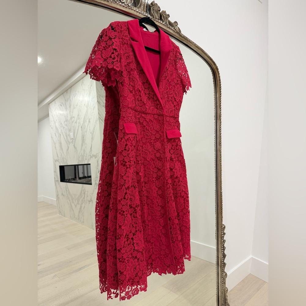 Self portrait brand new dress. Red Lace Fit-and-Flare Dress with Notched Collar.